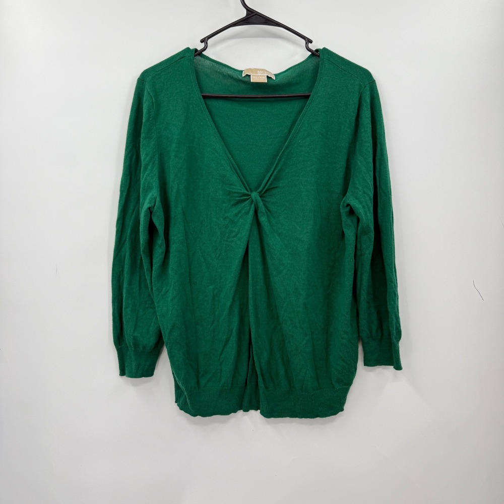Michael Kors W Emerald Green V-Neck Long‎ Sleeve Twist Front Top XL